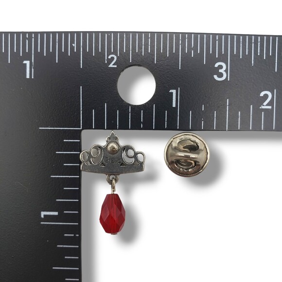 BSD Bob Siemon Designs Pewter Crown Fleur De Lis Red Bead Lapel Tie Pin - Picture 7 of 7